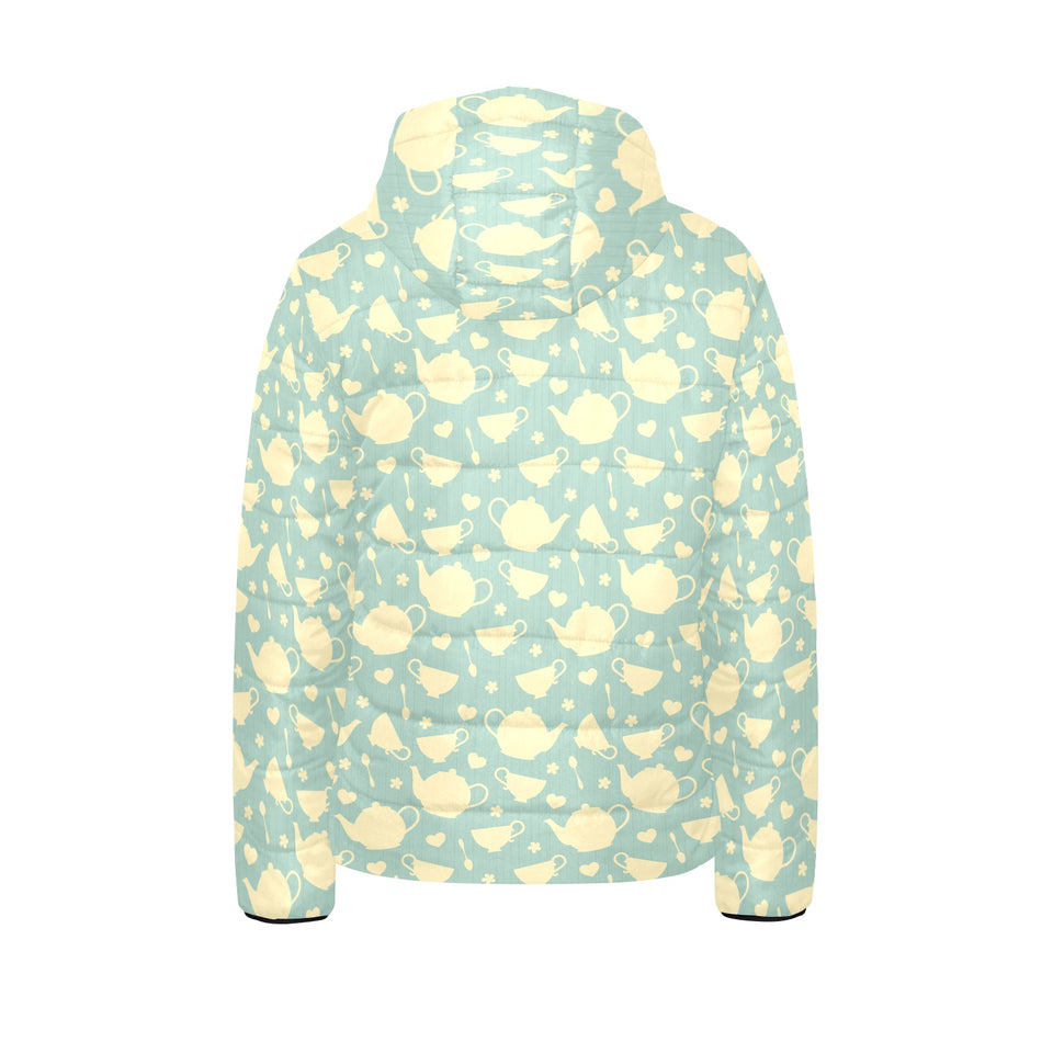 Tea pots Pattern Print Design 02 Kids' Boys' Girls' Padded Hooded Jacket