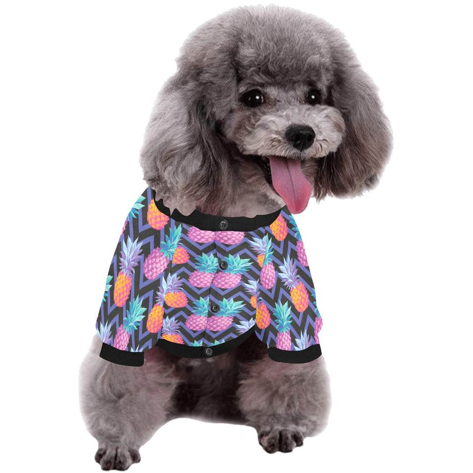 Pineapples pattern zigzag background All Over Print Pet Dog Round Neck Fuzzy Shirt