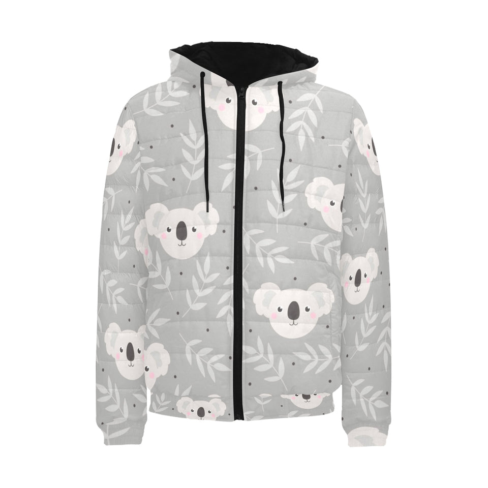 Cute koala leaves pattern Men's Padded Hooded Jacket