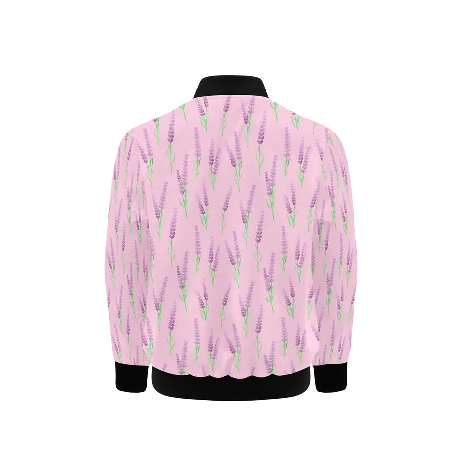 Lavender pattern pink background Kids' Boys' Girls' Bomber Jacket