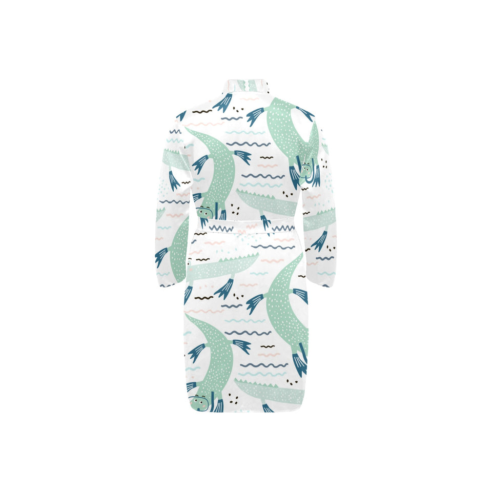 Crocodile diver pattern Men's Long Sleeve Belted Night Robe