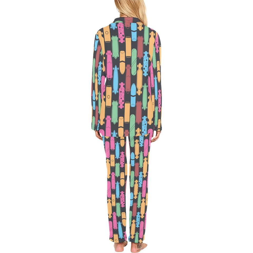 Skate Board Pattern Print Design 02 Women's Long Pajama Set