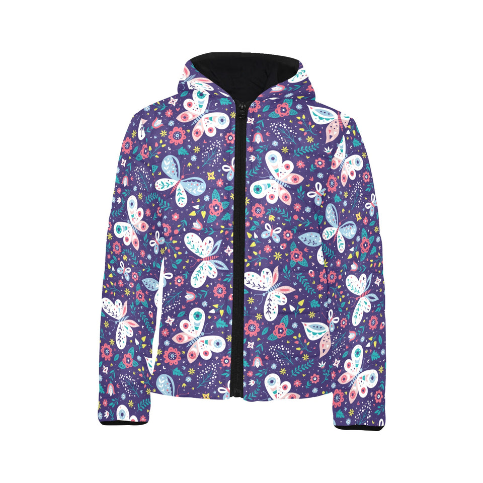 Colorful butterfly flower pattern.eps Kids' Boys' Girls' Padded Hooded Jacket
