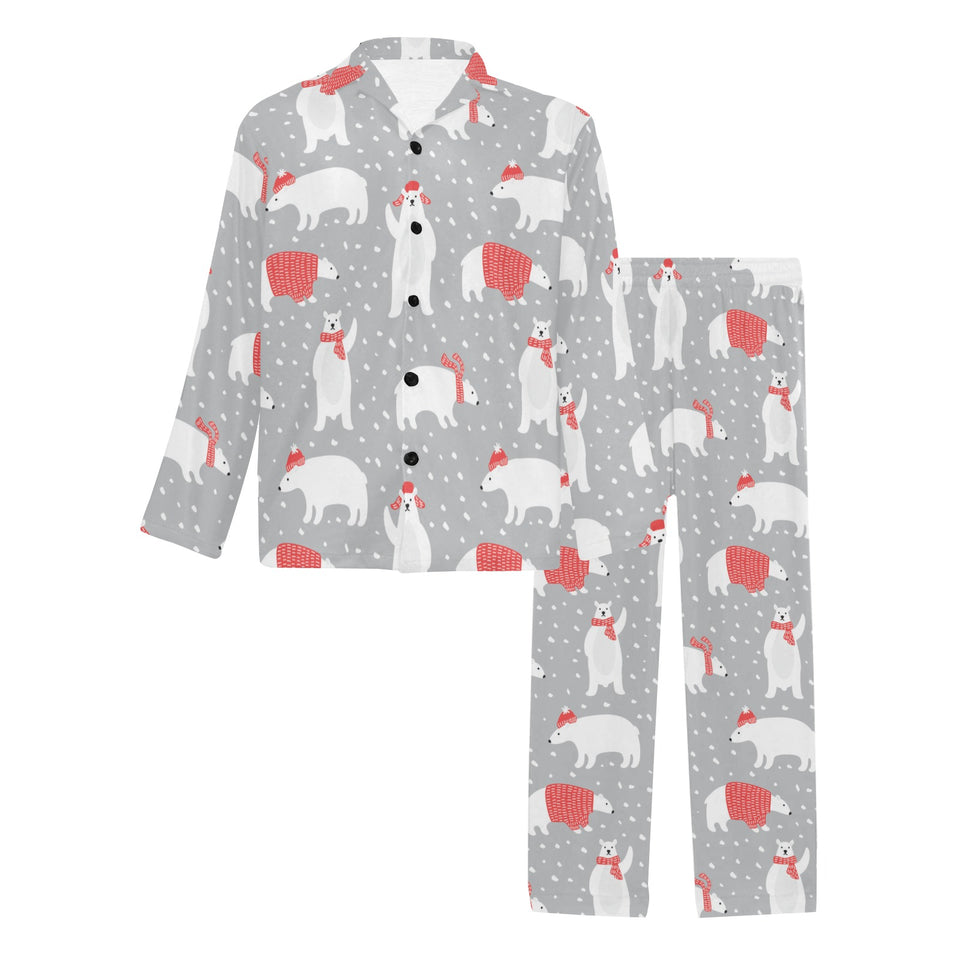 Cute polar bear christmas snow pattern Men's Long Pajama Set