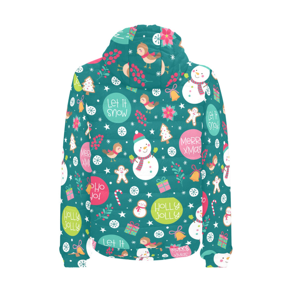 Snowman bird decorative elements christmas pattern Men's Padded Hooded Jacket