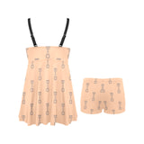 Engine Piston Cream Background Pattern Design 04 Chest Sexy Pleated Two Piece Swim Dress