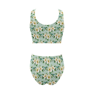 Hummingbird Pattern Print Design 01 Chest Bowknot High Waisted Bikini Swimsuit