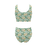 Hummingbird Pattern Print Design 01 Chest Bowknot High Waisted Bikini Swimsuit