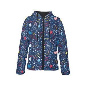 Music Notes Pattern Print Design 03 Women's Padded Hooded Jacket