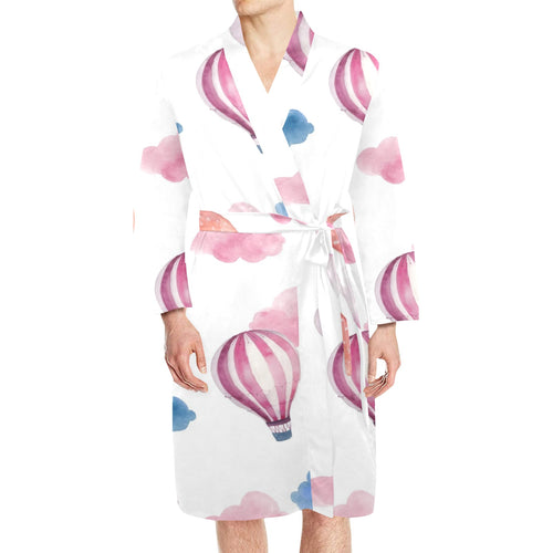 Watercolor air balloon cloud pattern Men's Long Sleeve Belted Night Robe