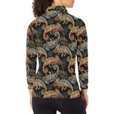 Chameleon lizard tropical leaves palm tree Women's Long Sleeve Polo Shirt