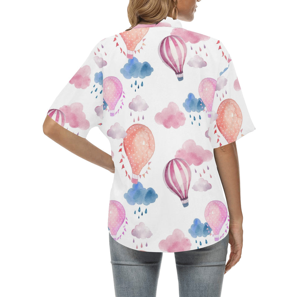 Watercolor air balloon cloud pattern Women's All Over Print Hawaiian Shirt