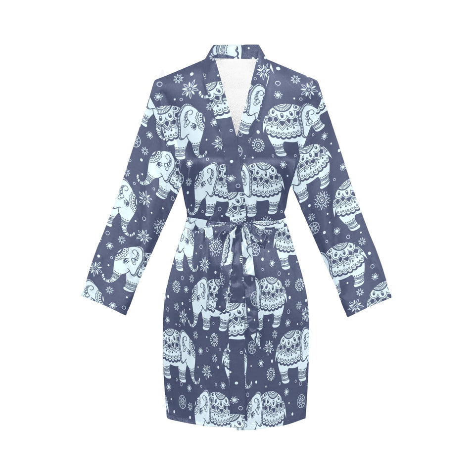 Elephant tribal design pattern Women's Long Sleeve Belted Night Robe