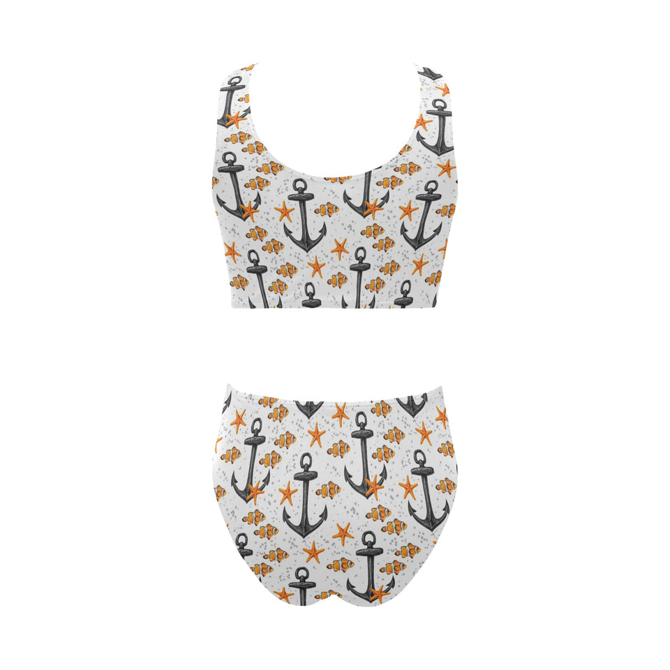 Clown Fish Pattern Print Design 02 Chest Bowknot High Waisted Bikini Swimsuit