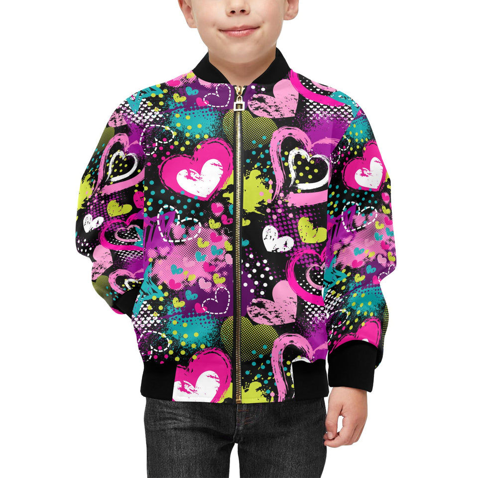 heart dot wave star creative design pattern Kids' Boys' Girls' Bomber Jacket