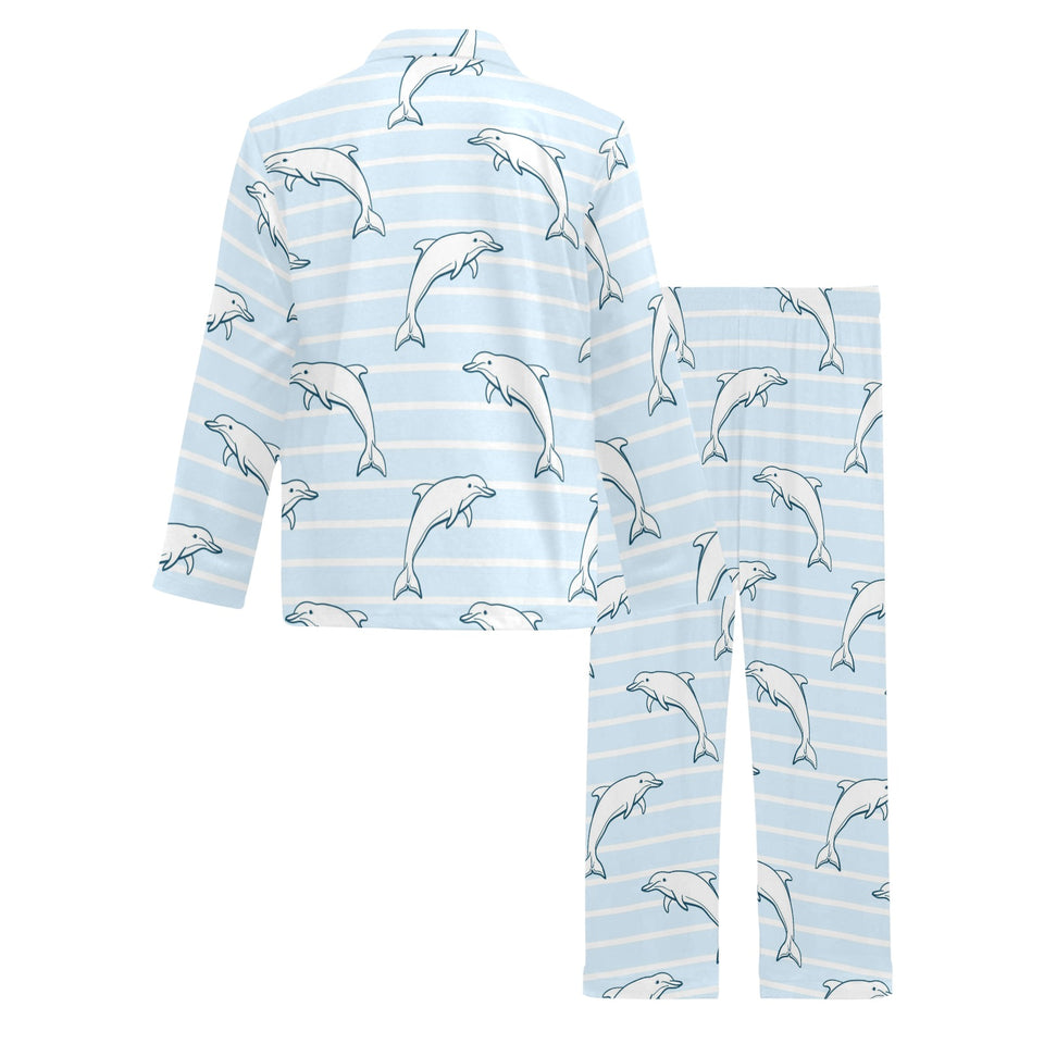Dolphin blue striped background Men's Long Pajama Set