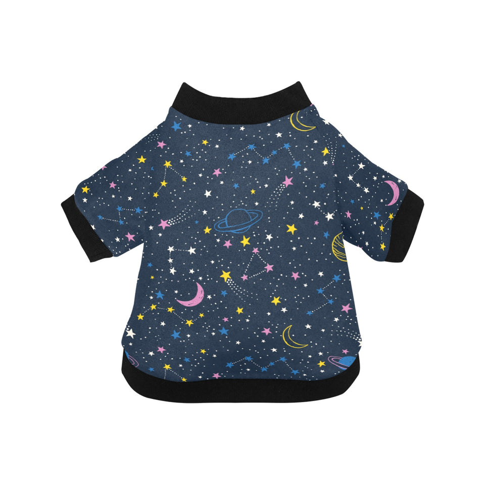 space pattern with planets, comets, constellations All Over Print Pet Dog Round Neck Fuzzy Shirt