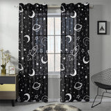 Hand drawn space rocket star planet Gauze Curtain