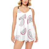 dragon fruit pattern Chest Sexy Pleated Two Piece Swim Dress
