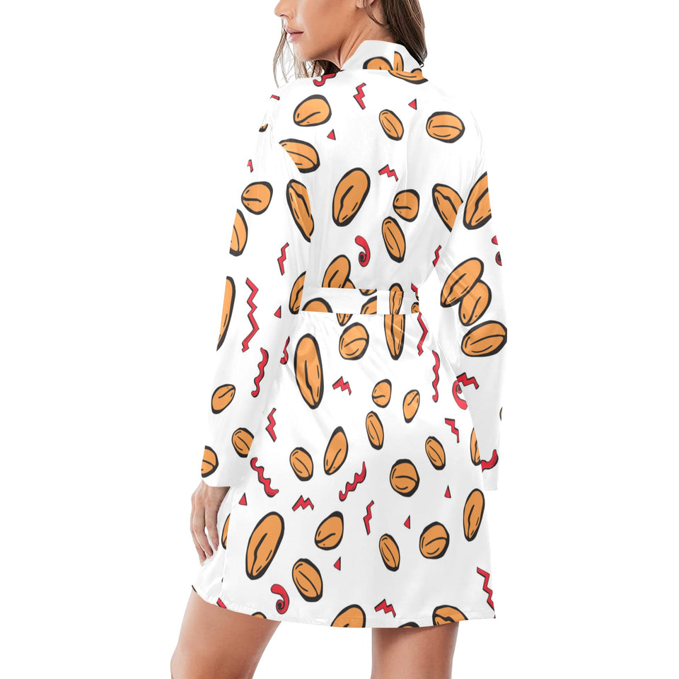 peanuts pattern background Women's Long Sleeve Belted Night Robe