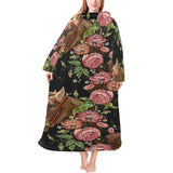 Horse head wild roses pattern Blanket Robe with Sleeves