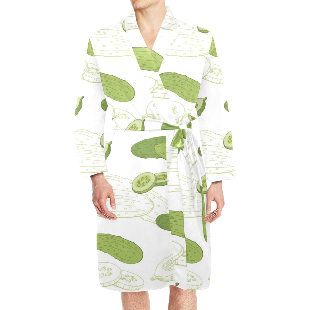 Cucumber sketch pattern Men's Long Sleeve Belted Night Robe