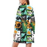 dinosaurs print pattern Women's Long Sleeve Belted Night Robe