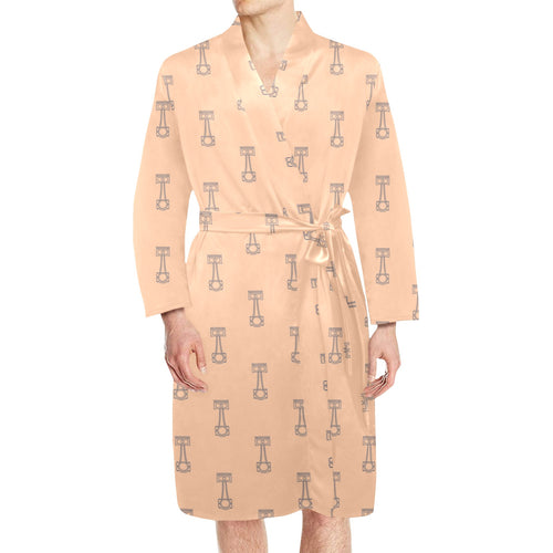 Engine Piston Cream Background Pattern Design 04 Men's Long Sleeve Belted Night Robe