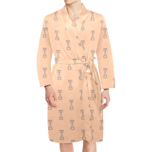 Engine Piston Cream Background Pattern Design 04 Men's Long Sleeve Belted Night Robe