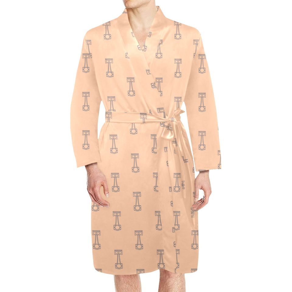 Engine Piston Cream Background Pattern Design 04 Men's Long Sleeve Belted Night Robe