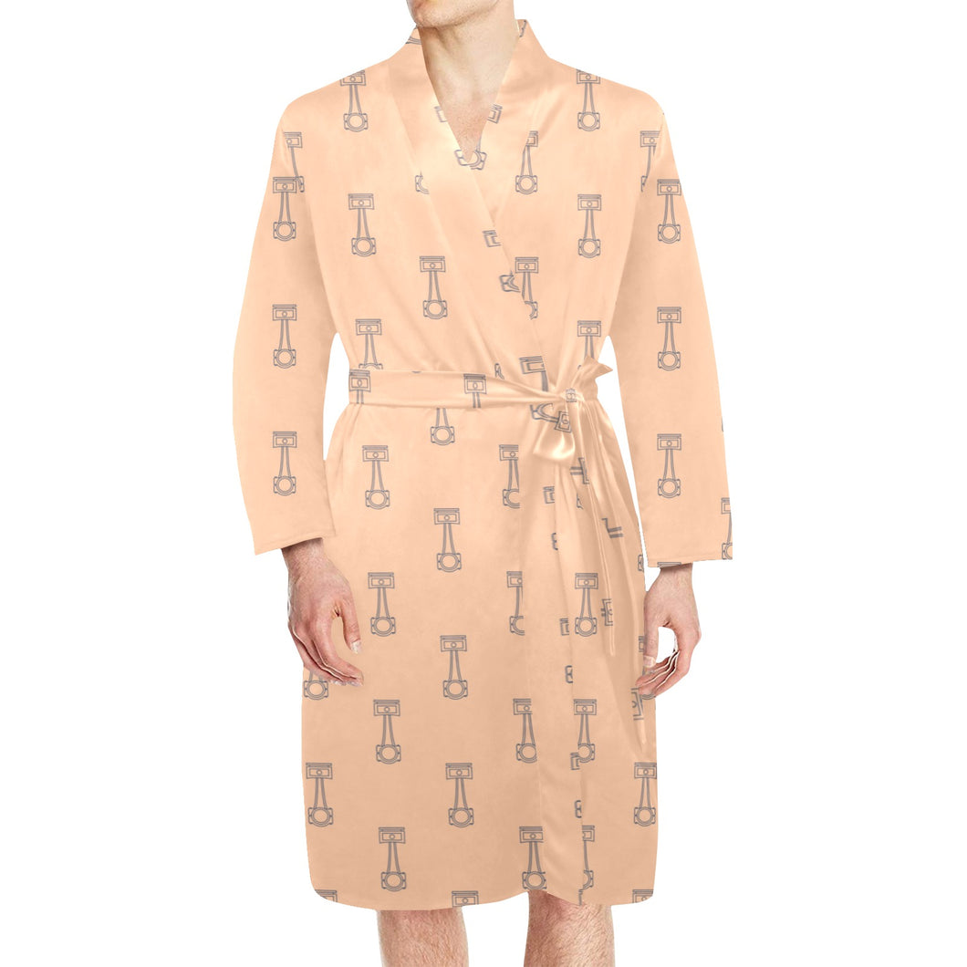 Engine Piston Cream Background Pattern Design 04 Men's Long Sleeve Belted Night Robe