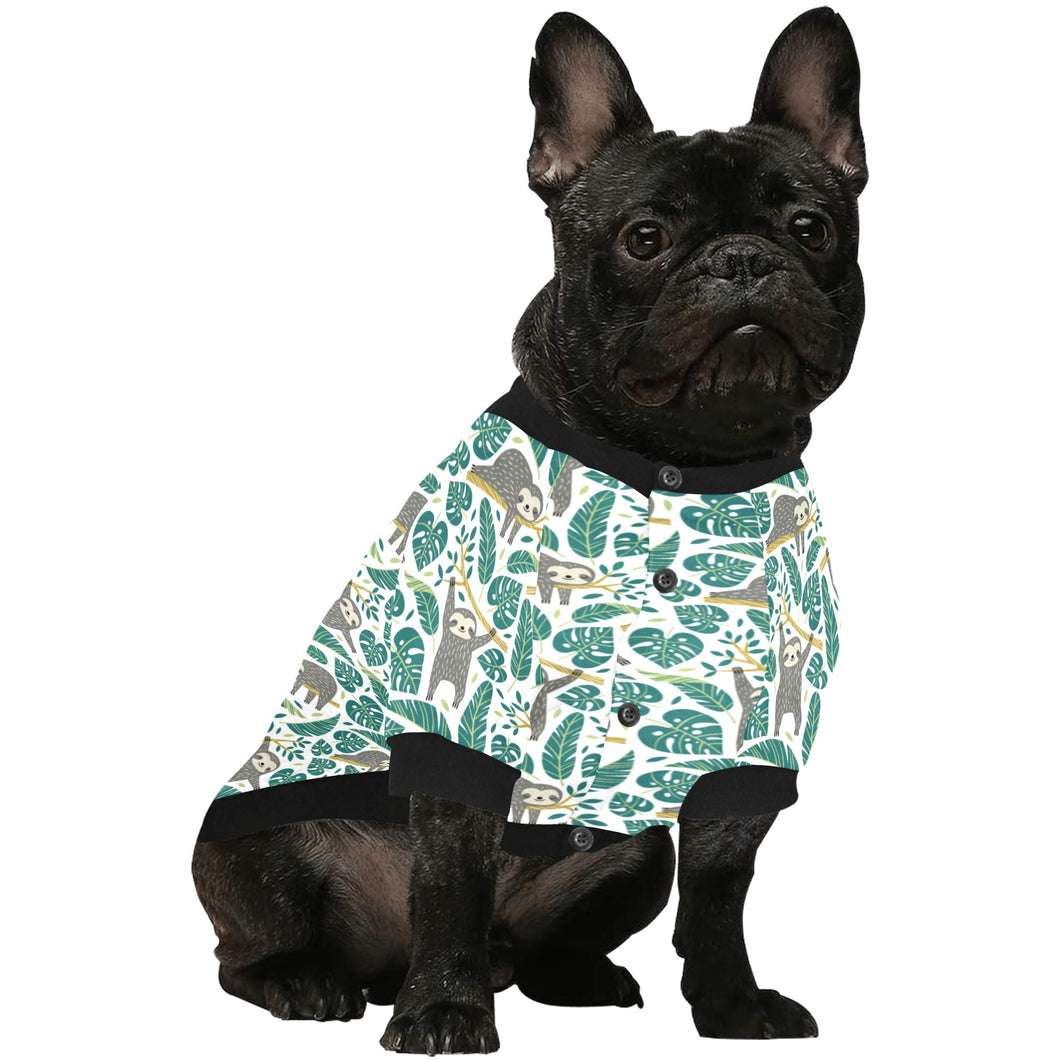Cute sloths tropical palm leaves white background All Over Print Pet Dog Round Neck Fuzzy Shirt