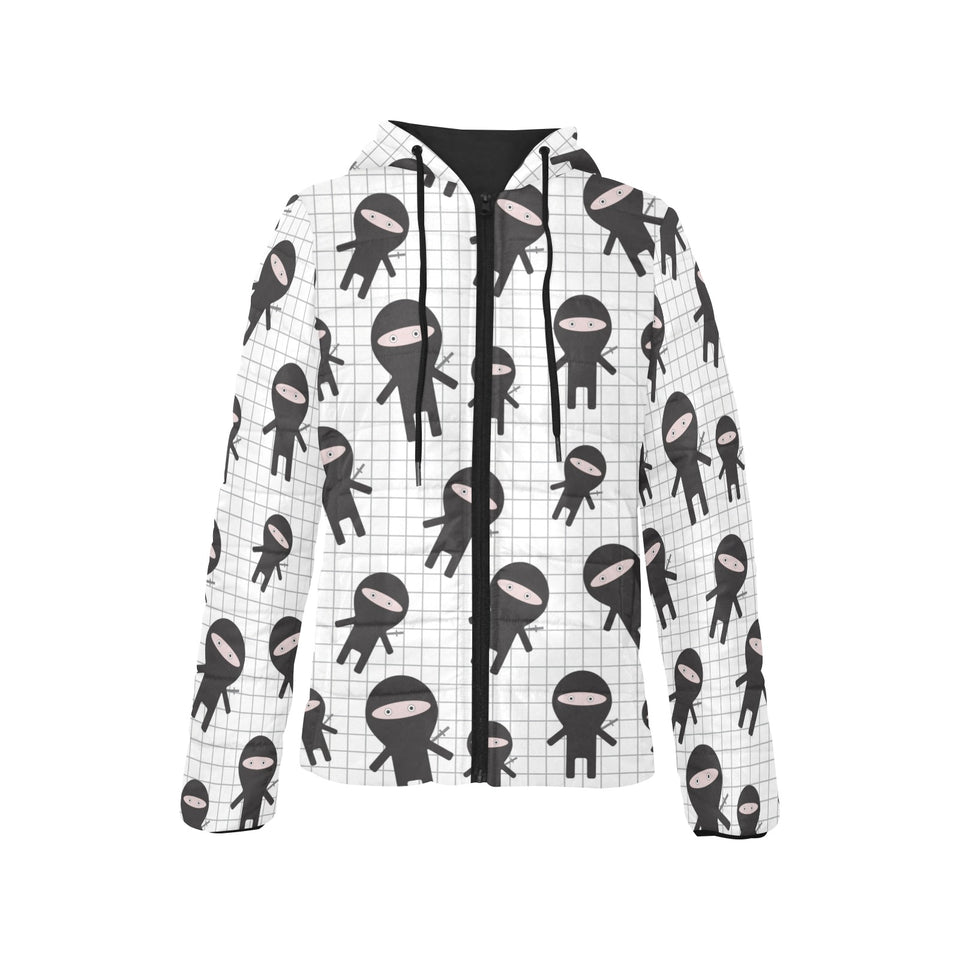 Ninja pattern plaid background Women's Padded Hooded Jacket