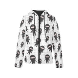 Ninja pattern plaid background Women's Padded Hooded Jacket