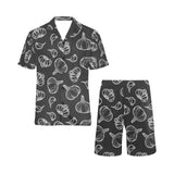 Garlic pattern black background Men's V-Neck Short Pajama Set