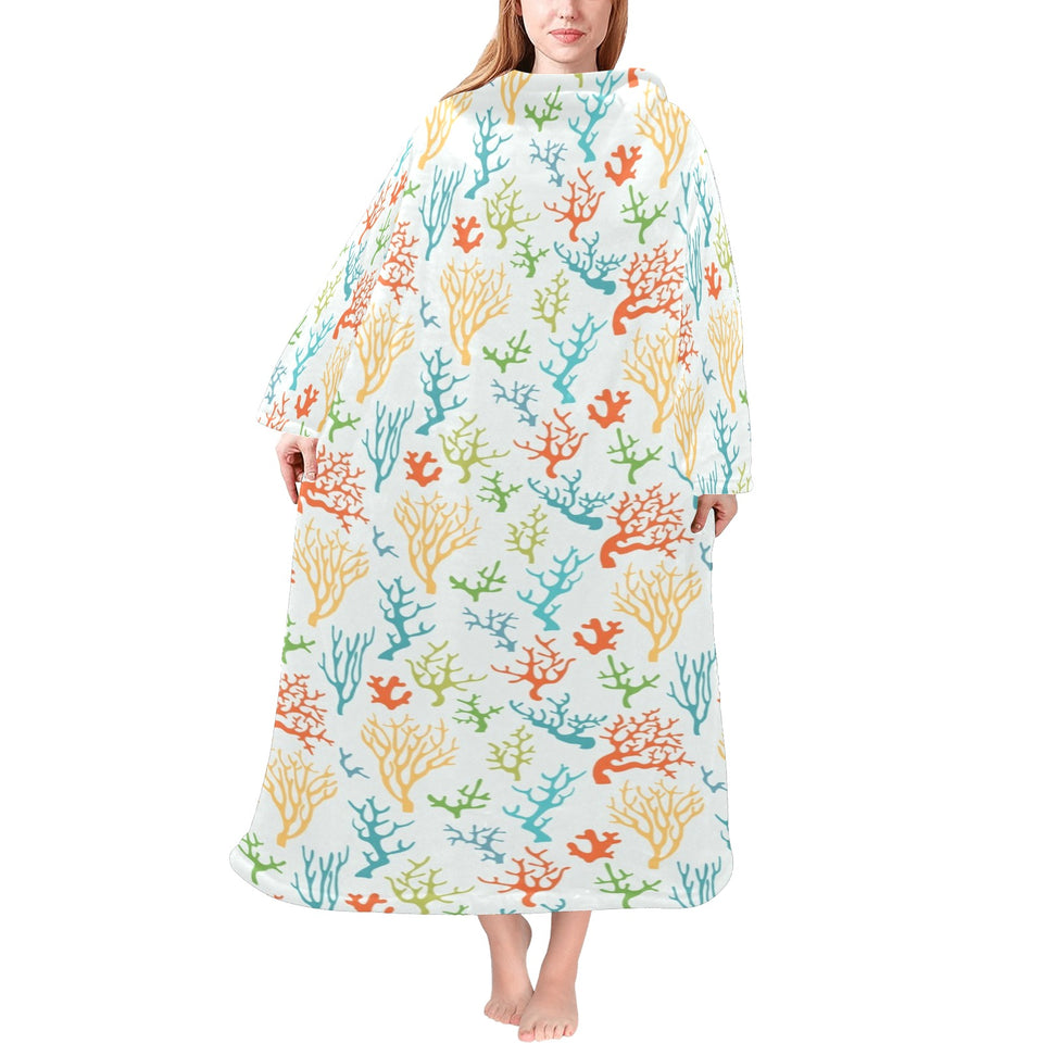 Coral Reef Pattern Print Design 02 Blanket Robe with Sleeves