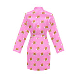 Pancake Pattern Print Design 04 Women's Long Sleeve Belted Night Robe