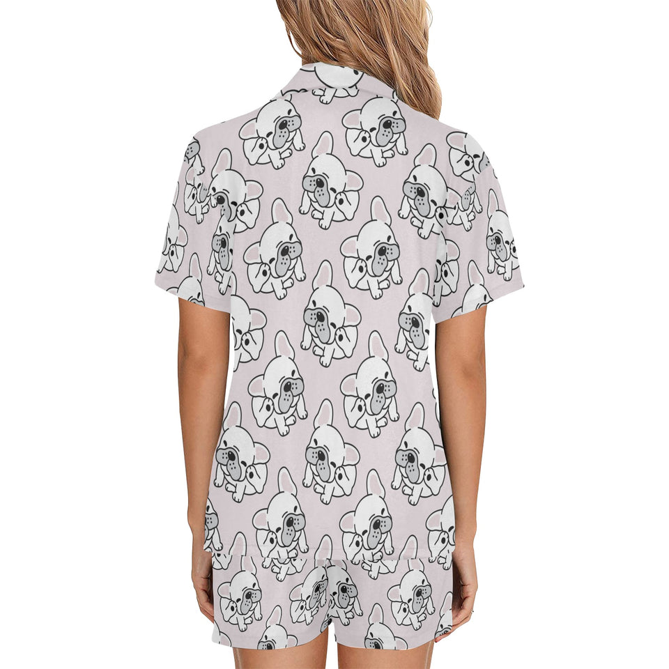 Cute french bulldog pattern Women's V-Neck Short Pajama Set
