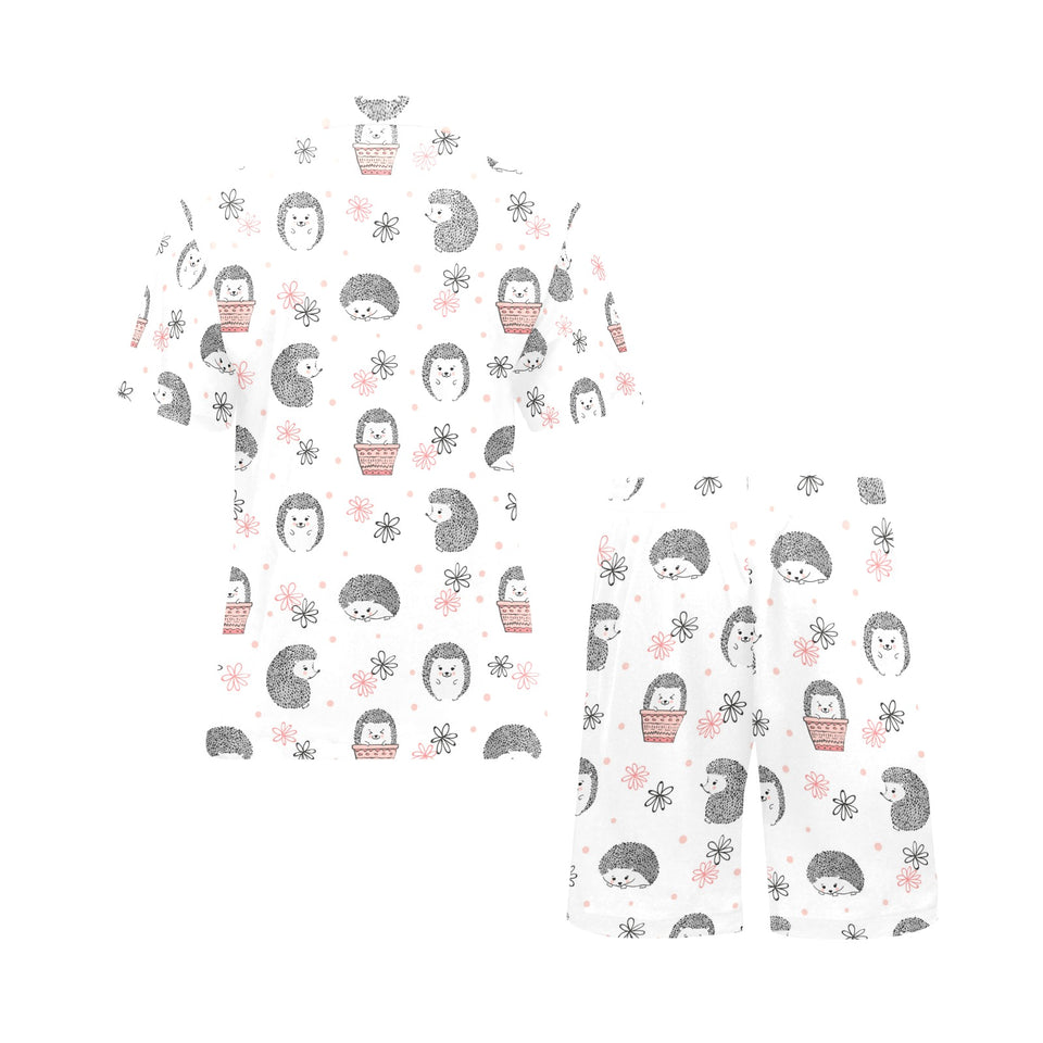 Hedgehog Pattern Print Design 02 Men's V-Neck Short Pajama Set