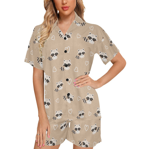 Cute raccoon heart pattern Women's V-Neck Short Pajama Set
