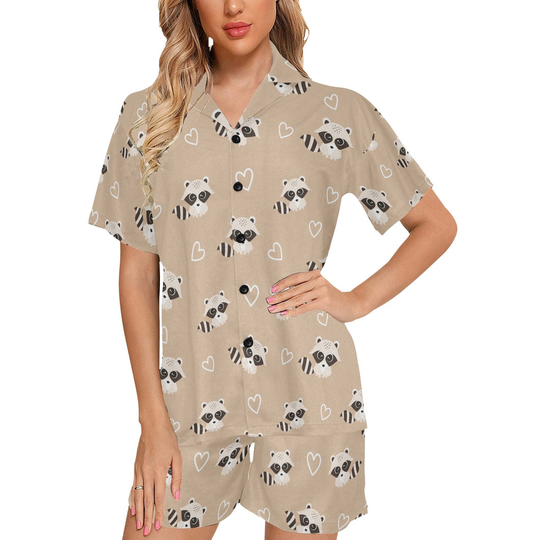 Cute raccoon heart pattern Women's V-Neck Short Pajama Set