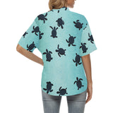 Sea turtle with blue ocean backgroud Women's All Over Print Hawaiian Shirt