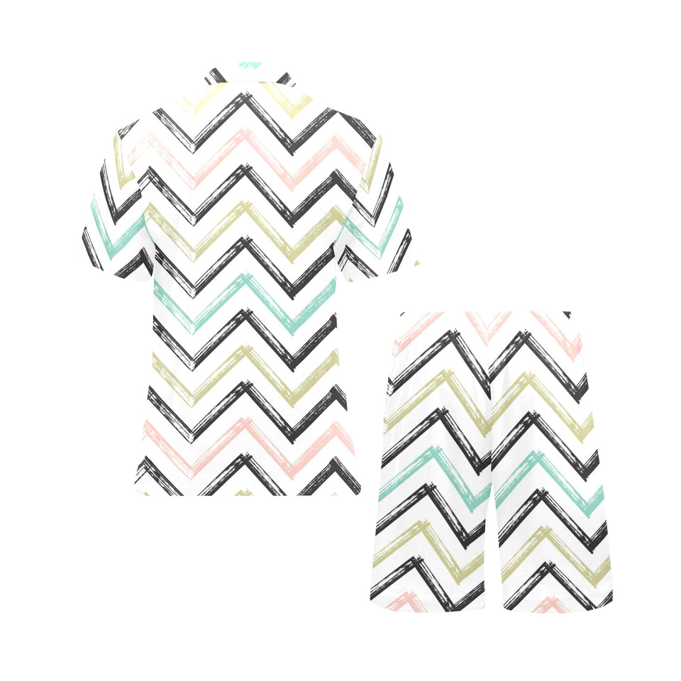 zigzag chevron paint pattern Men's V-Neck Short Pajama Set