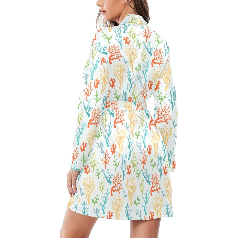 Coral Reef Pattern Print Design 02 Women's Long Sleeve Belted Night Robe