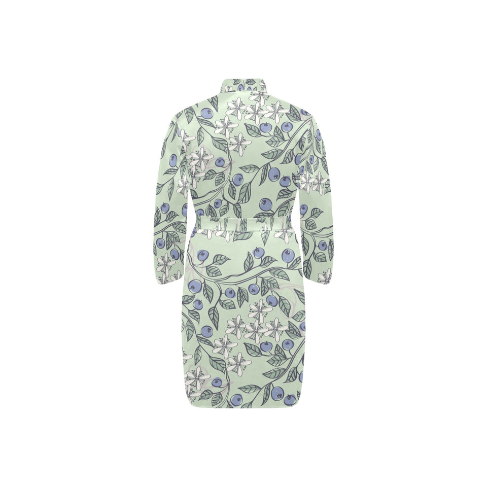 hand drawn blueberry pattern Men's Long Sleeve Belted Night Robe