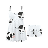 Cute cows pattern Chest Sexy Pleated Two Piece Swim Dress