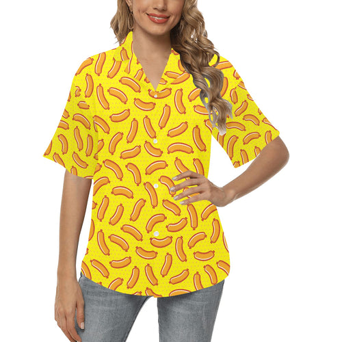 Sausage Pattern Print Design 01 Women's All Over Print Hawaiian Shirt