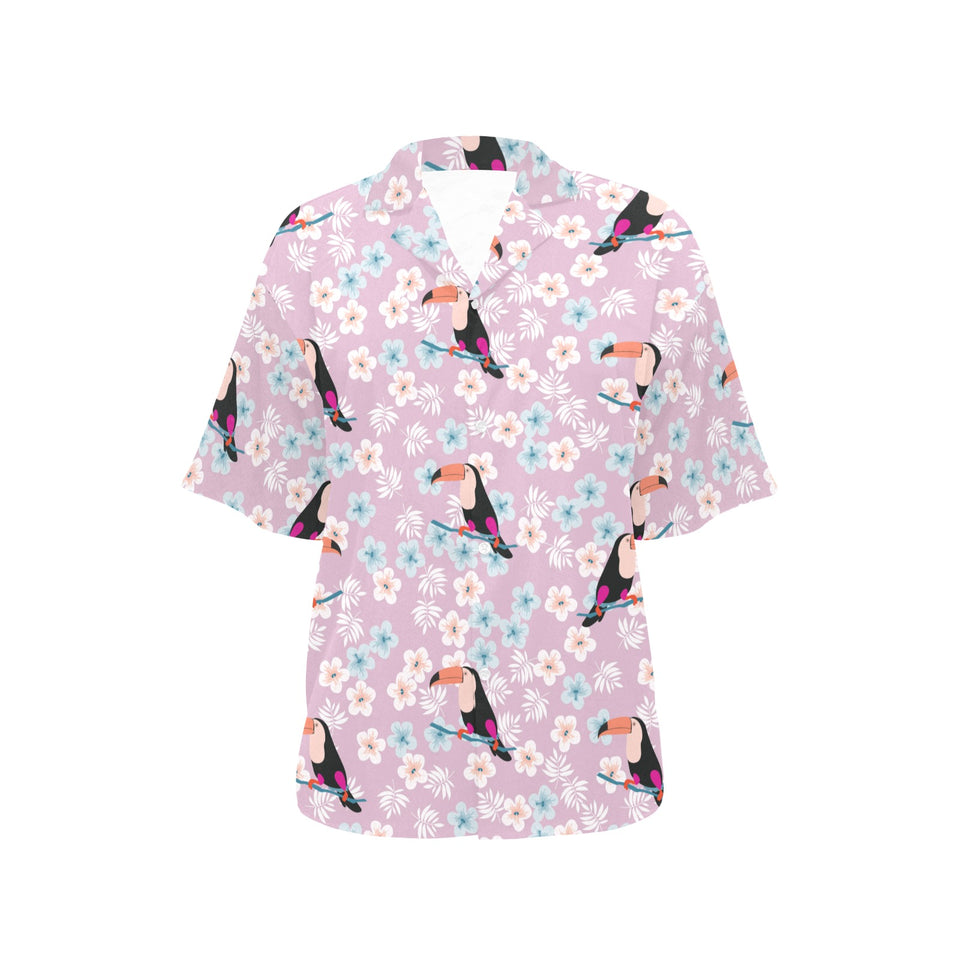 Beautiful toucan flower leaves Women's All Over Print Hawaiian Shirt