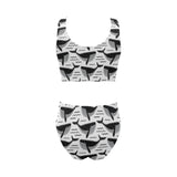 Black whale pattern Chest Bowknot High Waisted Bikini Swimsuit