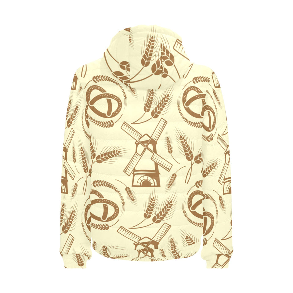 Windmill Wheat pattern Men's Padded Hooded Jacket